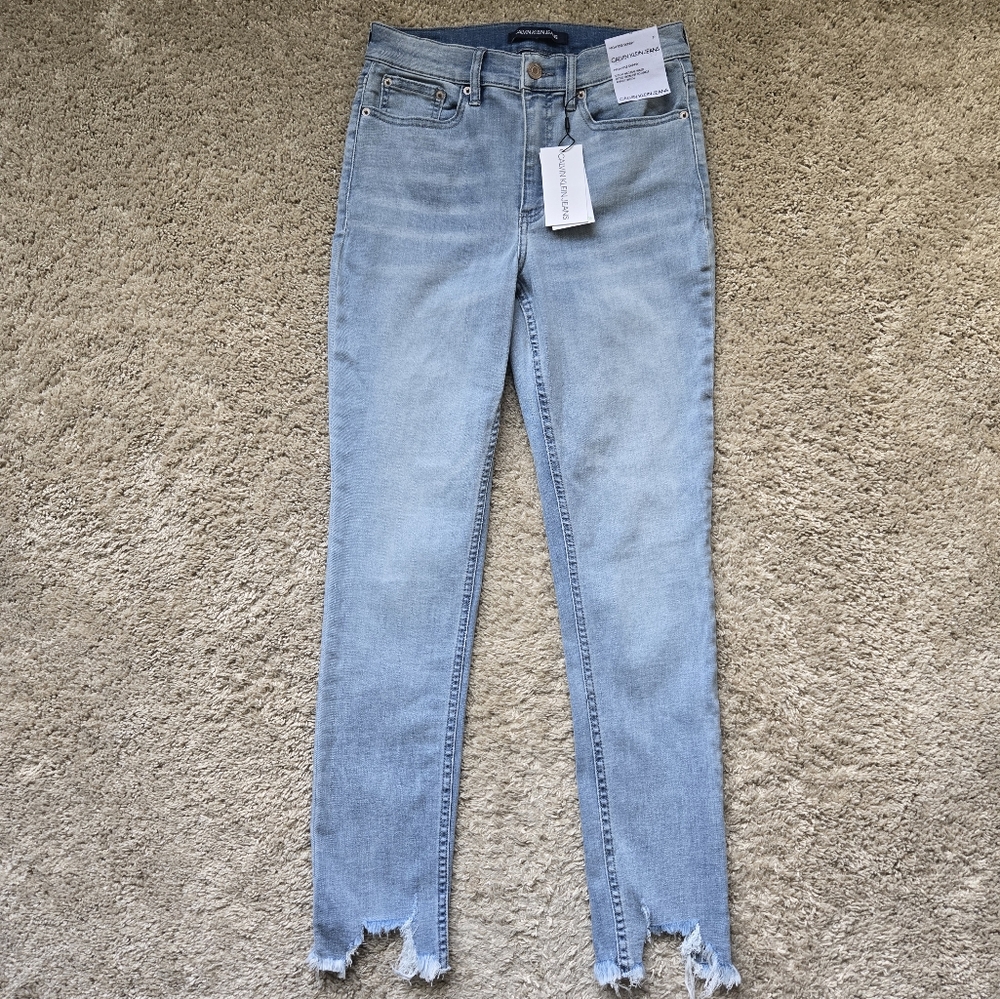 Calvin Klein Repreve high rise skinny jeans distressed hem womens 27